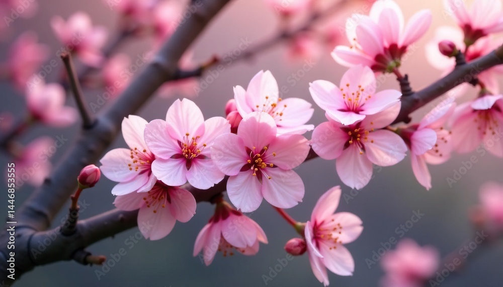 Obraz premium Delicate pink sakura blossoms, intricate branch pattern , sakura branch, floral, flower