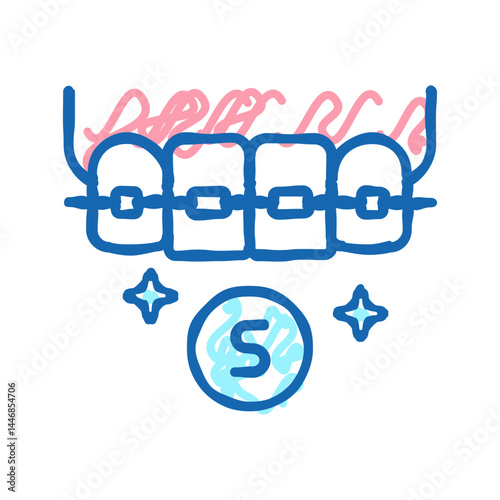 sapphire material tooth braces icon doodle illustration