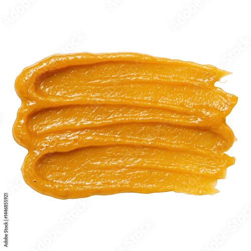 Smooth, thick swipe of vibrant orange-yellow paste, showcasing its glossy texture and defined ridges.