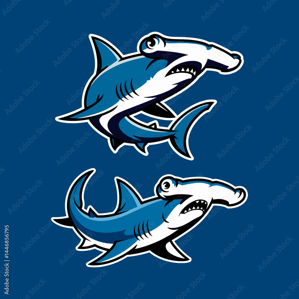 Naklejka premium Hammerhead Shark Mascot Graphic Design in Dynamic Pose