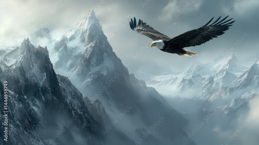 Fototapeta premium Eagle flying over mountain peaks