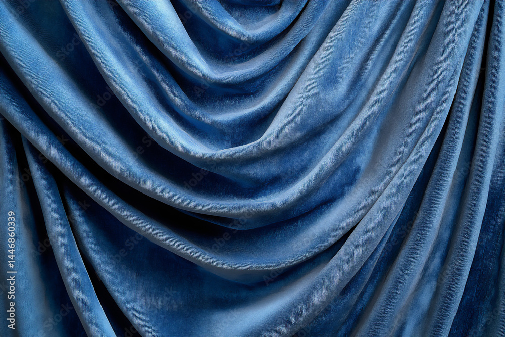 Fototapeta premium luxurious texture and drape of smooth blue velvet curtain