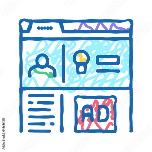 internet advertise and crowdsoursing icon doodle illustration