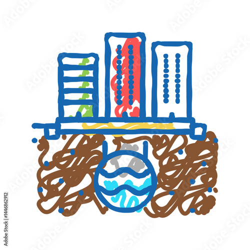 urban drainage system icon doodle illustration