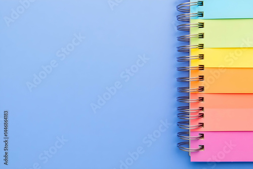 Colorful sticky notes on blue background, symbolizing organization and planning in education. photo