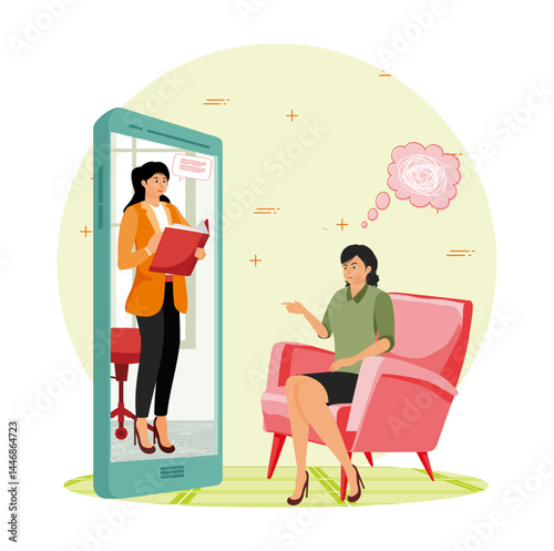 Online therapy concept. Woman consulting psychologist online.