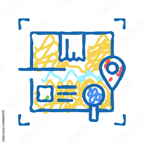 scanning and researching box icon doodle illustration