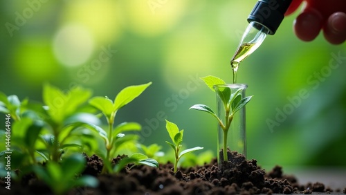 Pipette Dropping Liquid On Young Plant