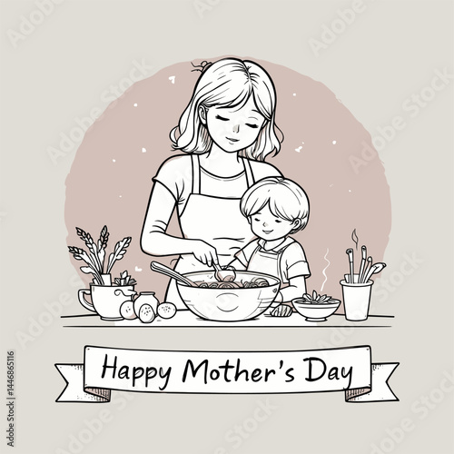 Mother and Son Baking: A Tender Mother's Day Sketch