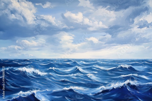 Deep blue ocean with choppy wave crests under cloudy skies