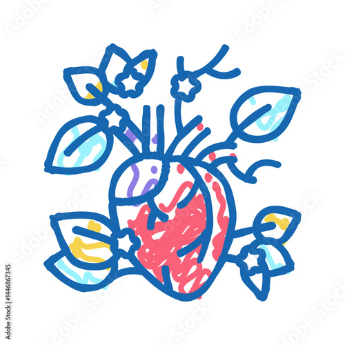 blooming heart icon doodle illustration