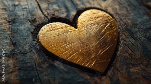 Golden heart on textured background