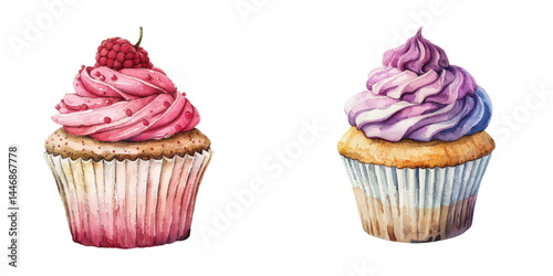 cupcake watercolor vector illustration