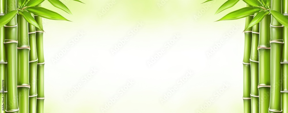 Naklejka premium Lush green bamboo stalks frame a soft, light background