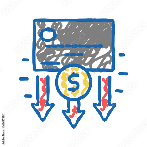 withdrawal of funds card icon doodle illustration