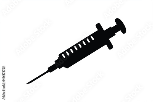 Syringe silhouette vector, Syringe black symbol, injection clipart