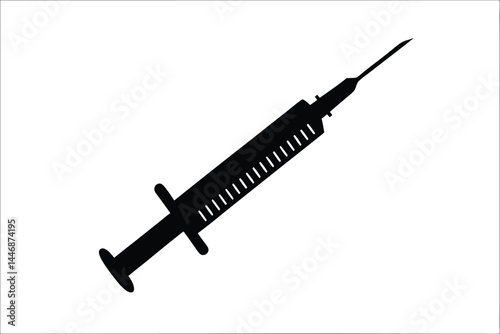 Syringe silhouette vector, Syringe black symbol, injection clipart