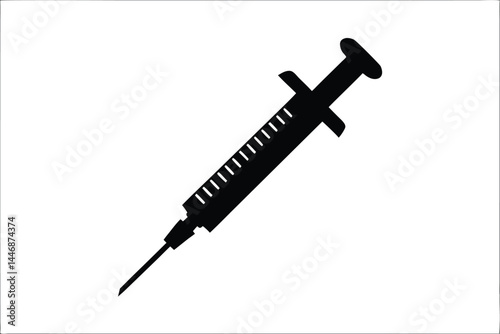 Syringe silhouette vector, Syringe black symbol, injection clipart
