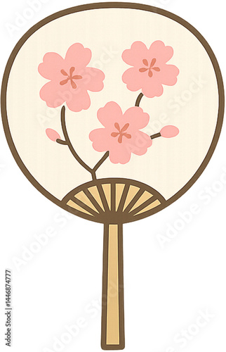 여름 꽃무늬 부채 그림 요소