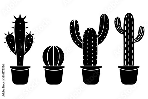 set of Cactus icon silhouette vector illustration