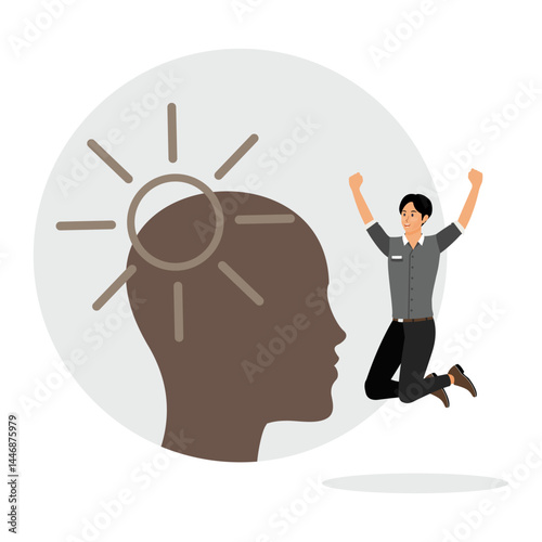 Think positive. Man Celebrating Success with positive Idea.