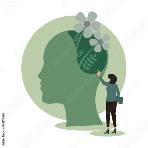 Concept of Mental Health with Human Silhouette and Growth Symbolism.
