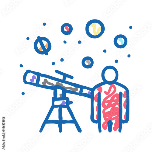 astronomer watching in telescope on stars icon doodle illustration
