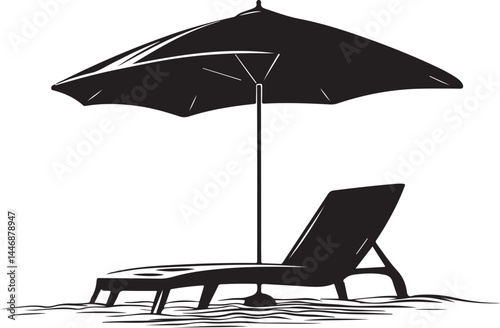 beach chair with umbrella, beach, umbrella, summer, chair, sea, parasol, travel, sun, vacation, sand, isolated, relaxation, vector, holiday, illustration, water, relax, white, resort, leisure, lounge,