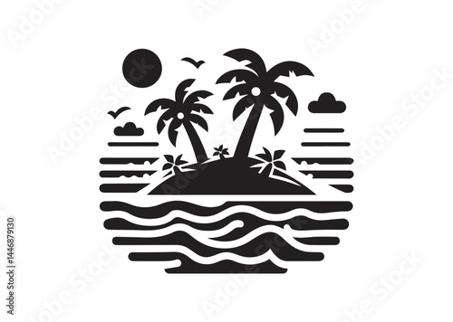 Tropical island silhouette Vector isolated on white background