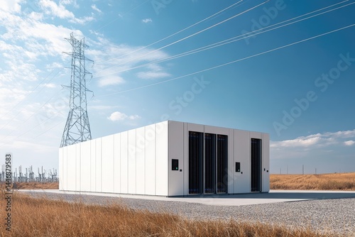 Modular energy storage unit in a field near transmission lines