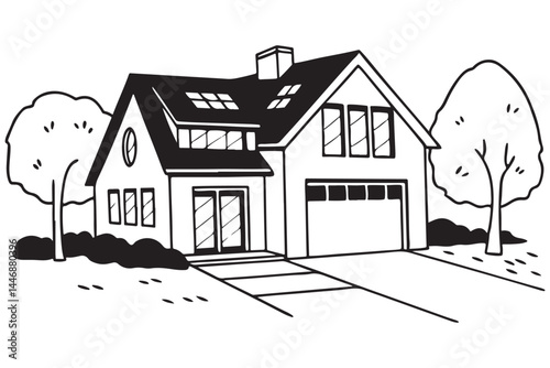Modern Two-Story House Illustration for Real Estate Listings, Home Design Inspiration, Architectural Visualization Tips.