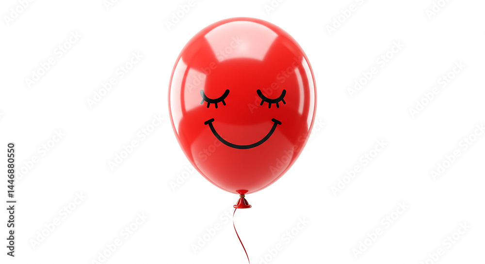 Red balloon smiling with closed eyes on white background Red balloon smiling with closed eyes on white background