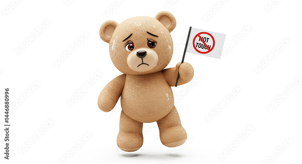 Obraz premium Teddy bear holding not touch sign on white background
