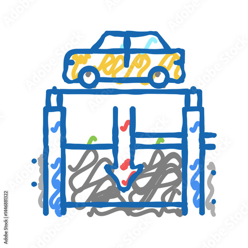 elevator lowering car on underground parking icon doodle illustration
