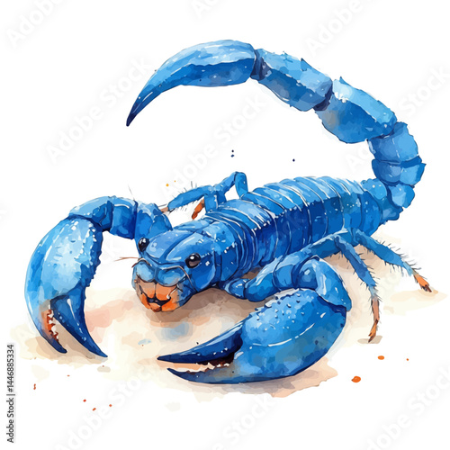 Scorpion Raising Its Tail, watercolor vector, isolated on a white background.