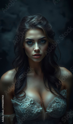Mysterious Woman Portrait Dark Moody Beauty Elegant Lace Lingerie