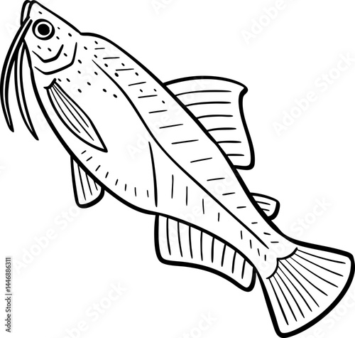 hand drawn cartoon illustration of a catfish.