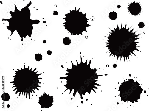 黒いインクの飛沫イラストセット
