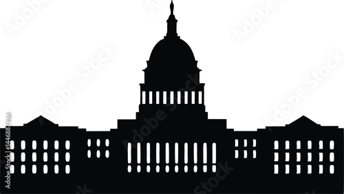 Washington Capitol building skyline silhouette vector, Washington building black vector illustration
