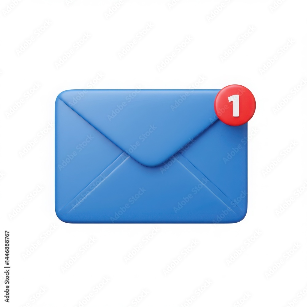 Blue envelope with notification number one isolated on transparent background Blue envelope with notification number one isolated on transparent background