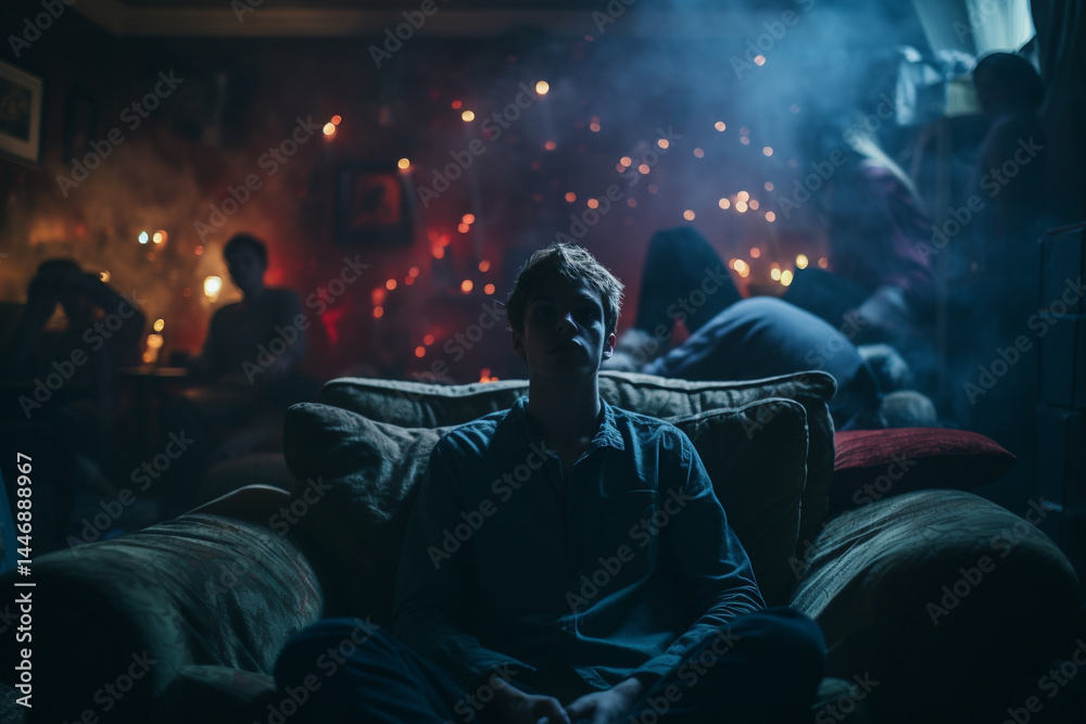 Obraz premium Individuals experiencing insomnia, stock silhouette, and mental health issues, including social burnout 