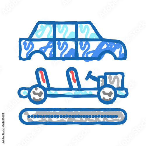 assembly of all car parts icon doodle illustration