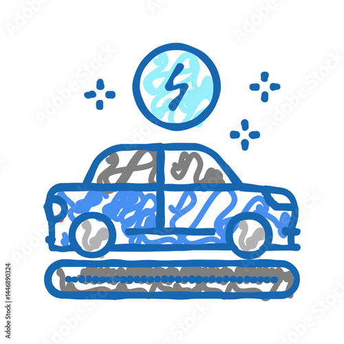 manufacturing electric car icon doodle illustration
