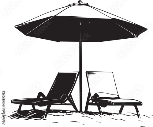 beach chair with umbrella, beach, umbrella, summer, chair, sea, parasol, travel, sun, vacation, sand, isolated, relaxation, vector, holiday, illustration, water, relax, white, resort, leisure, lounge,