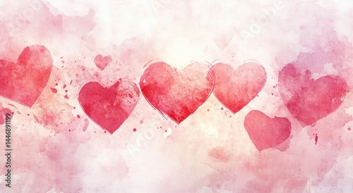 Romantic watercolor hearts, floating, soft pink background, Valentine's Day card design