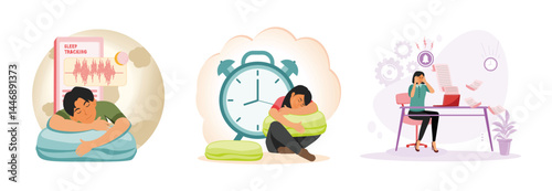 Sleep tracking concept. Sleep deprivation. Work pressure.