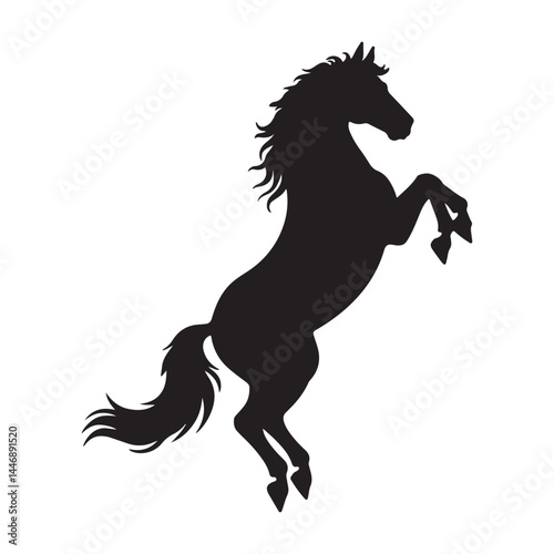 Silhouette of a Rearing Horse Isolated Against a White Background

