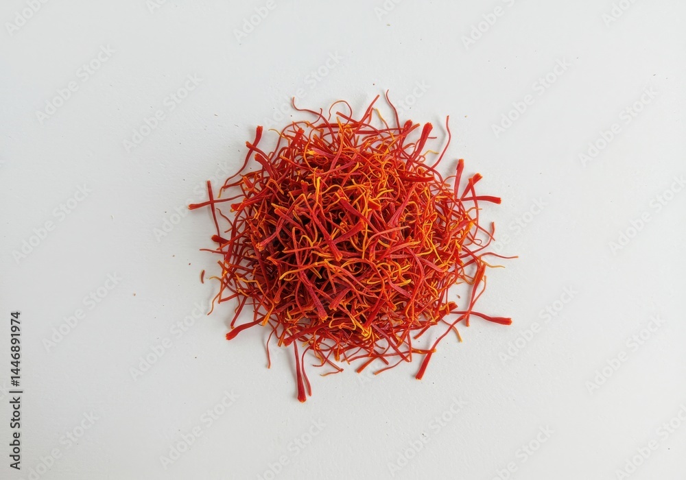 Naklejka premium Pile of saffron threads close up on white background