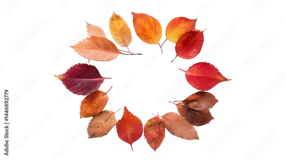 Fototapeta premium Fall Leaves Forming a Circle Isolated Transparent Background