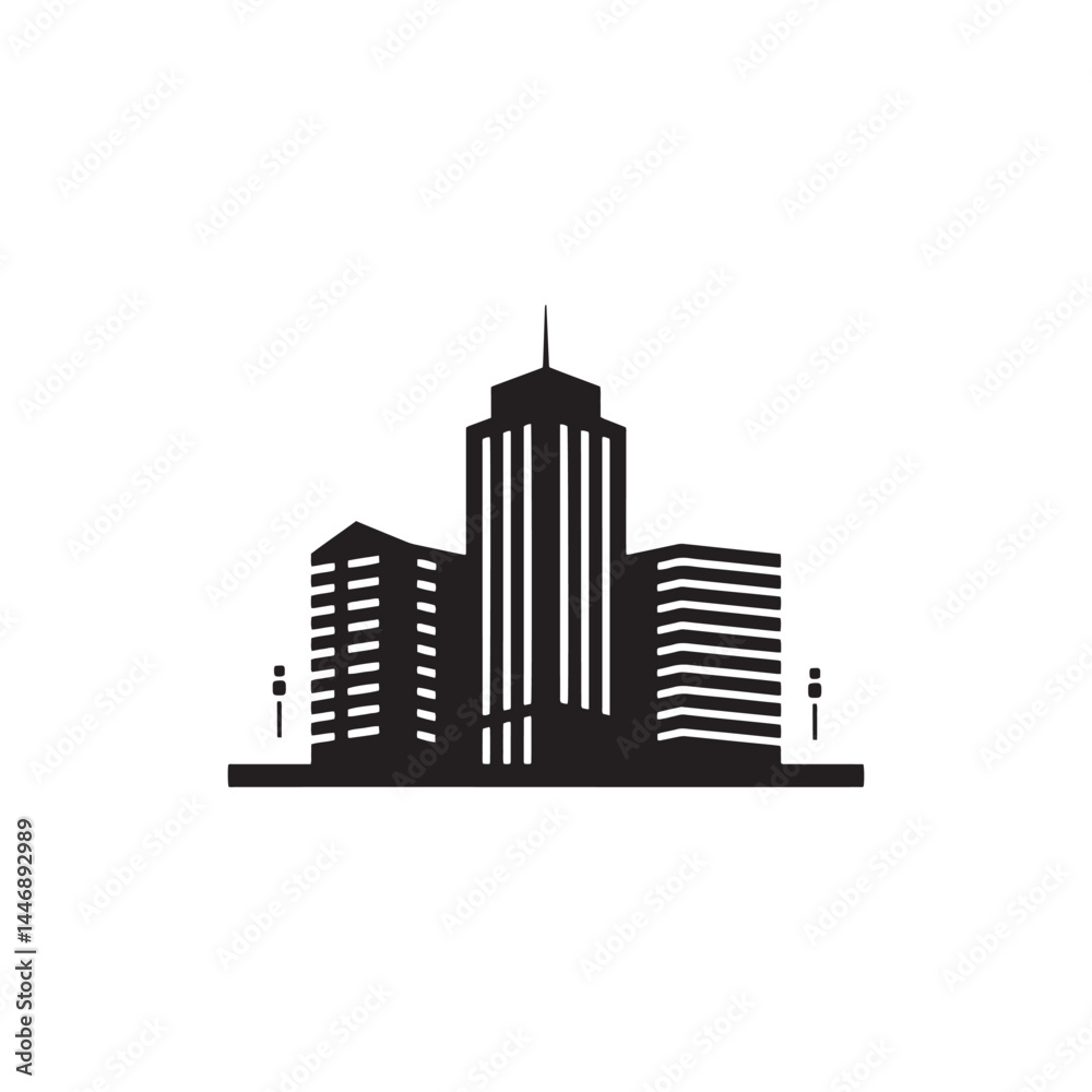Fototapeta premium City Skyline Icon, Urban Landscape with Skyscrapers and Buildings